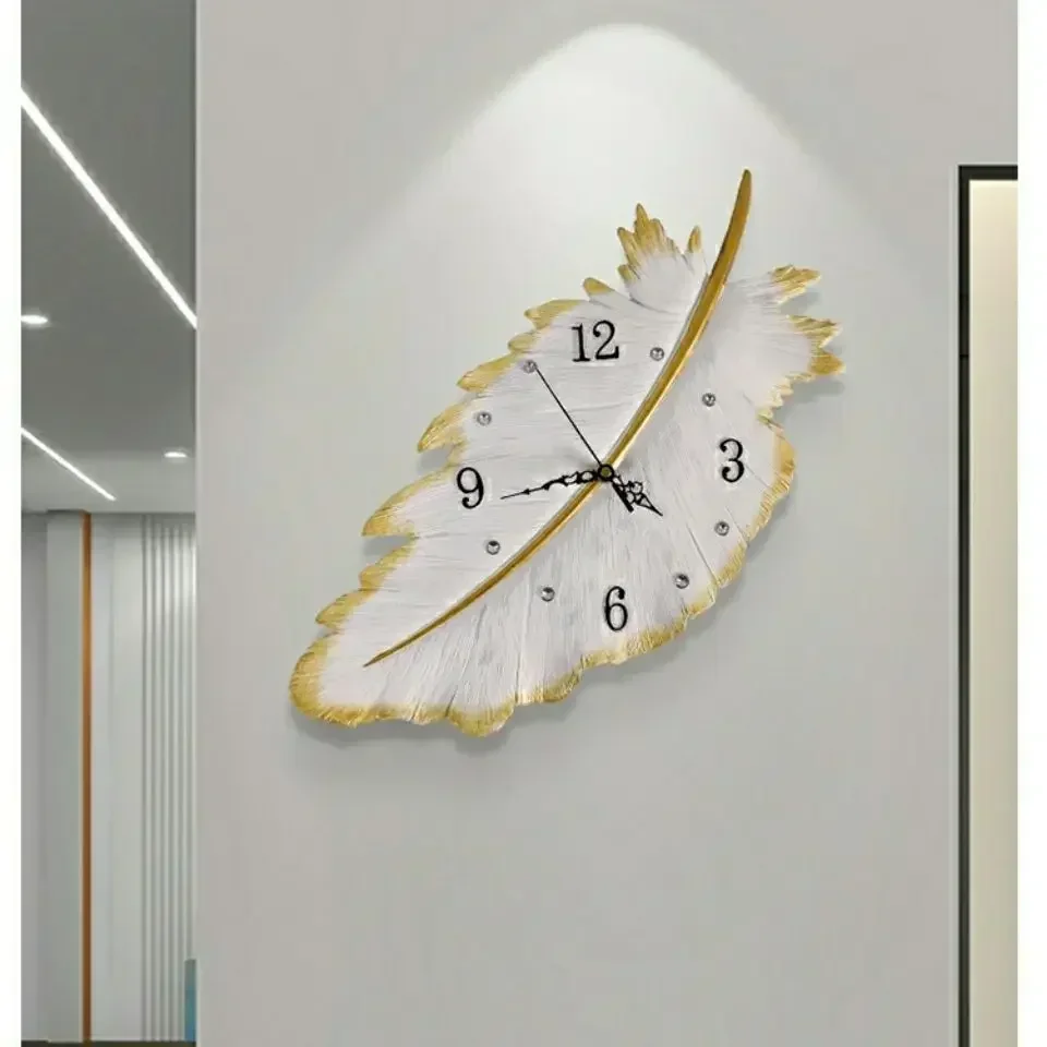 Three-Dimensional Feather Wall Clock Living Room Fashion Background Wall Decoration Lightweight Luxury Clock Personalized Art