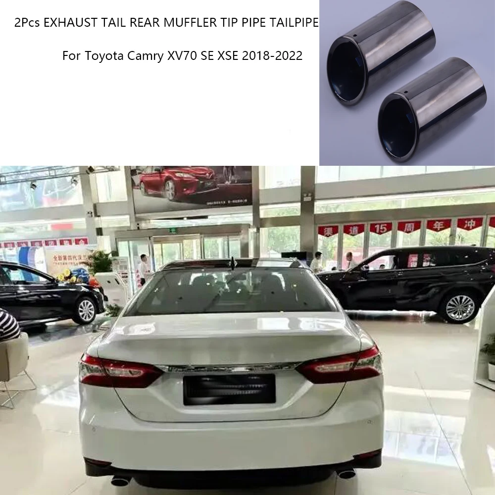 2Pcs Black Stainless Steel Car Rear Exhaust Tail Muffler End Pipe Tips For Toyota Camry XV70 SE XSE 2018-2022 AUTO Accessories