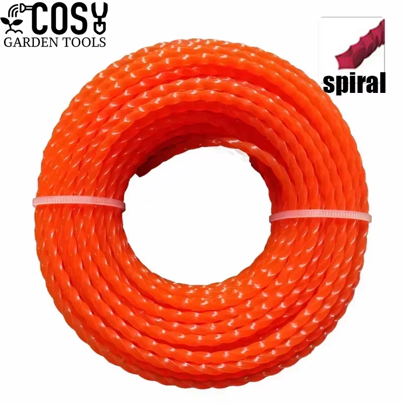 COSY 2.4mm/2.7mm/3mm/3.3mm/4mm Grass Trimmer Line Nylon Strimmer Line Spiral Brush Cutter Rope Wear-resistant Sharp Garden tools