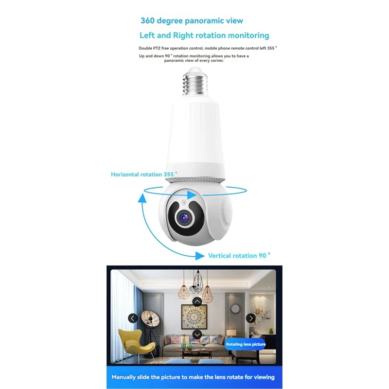 Bulb Camera 2MP Wifi 360° Color Night Two-Way Talk Security Surveillance E27 Camera No Wiring Required For Home Indoor