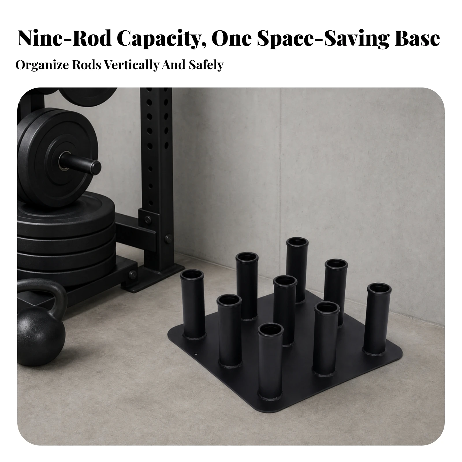 Cast-Iron Barbell Storage Rack Compact Barbell Rack with 9 Upright Sleeves Stable High-Capacity for Training Studio