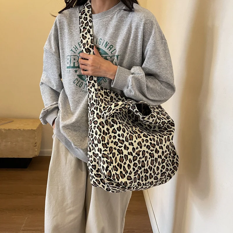 Leopard Design Tote Bag Korean Fashion Large Capacity Crossbody Bags for Women Travel Handbag Lady Shopper Shopping Shoulder Bag