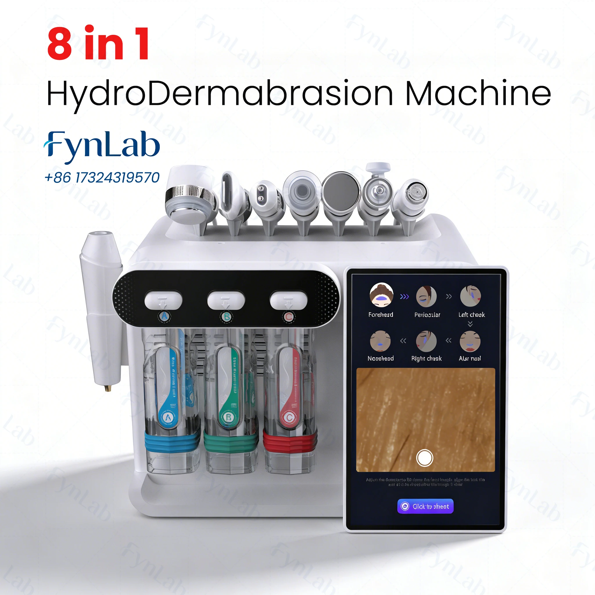 

8 in 1 HydroDermabrasion Machine with Skin Analyzer Video Handle Aqua Peel RF EMS Ultrasonic Facial Beauty Device