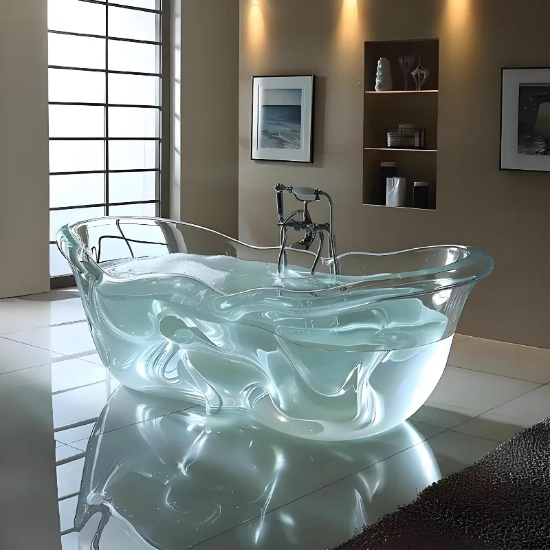 

Crystal bathtub AI concept custom villa B & B hotel water ripple color Internet celebrity double transparent resin bathtub