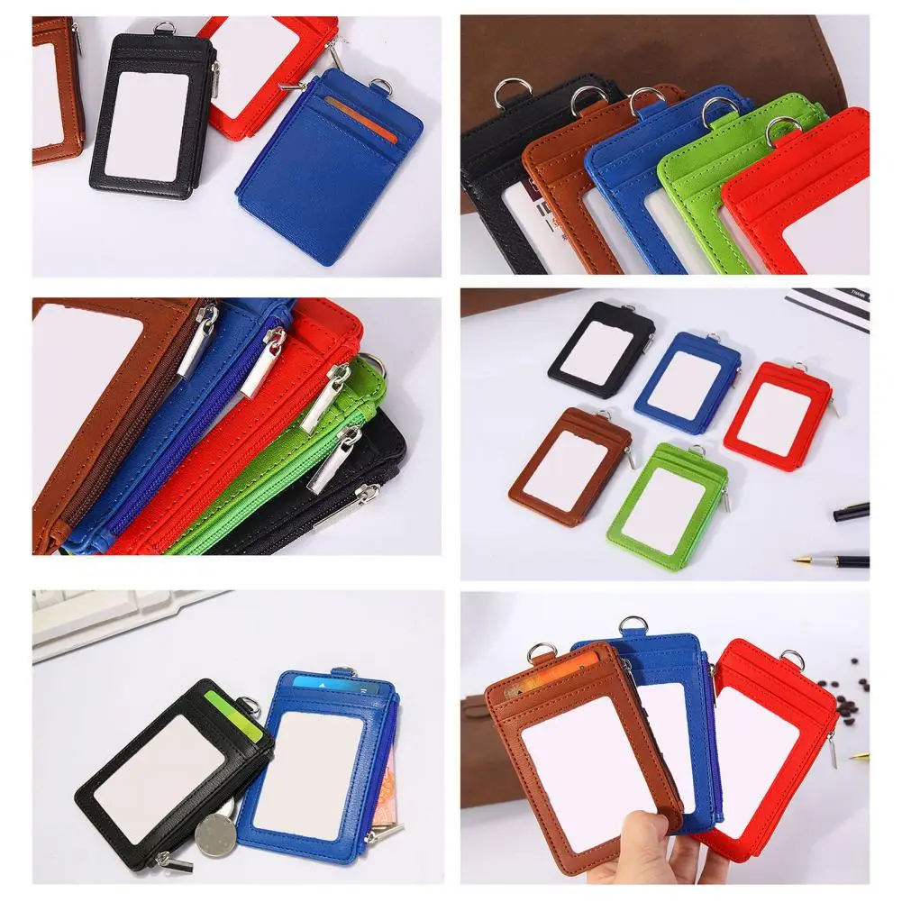 حامل شارة معرف مع الحبل ، نافذة واضحة ، 5 فتحات بطاقة ، والجلود فو ، وحالة الموظف ، محفظة النقود سستة ، 2 في 1