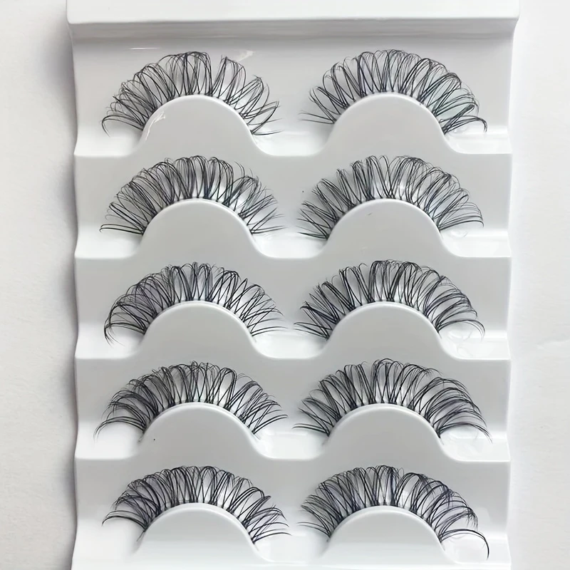 透明な茎のふわふわでカールしたDHストライプまつげ -5ペア、それは目をより生き生きとさせるクロス厚まつげです