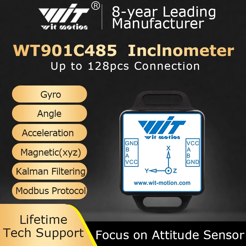 WT901C485 9-Axis AHRS Inclinometer Accelerometer+Gyro Sensor+Angle (XY 0.05° Accuracy)+Digital Compass, RS485 Modbus Protocol
