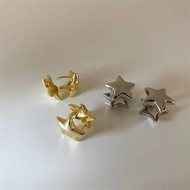 Korean Fashion Minimalist Star Hoop Earrings Vintage Sweet Cool Y2k Pentagram Earings for Women Girls Ear Rings Party Jewelry