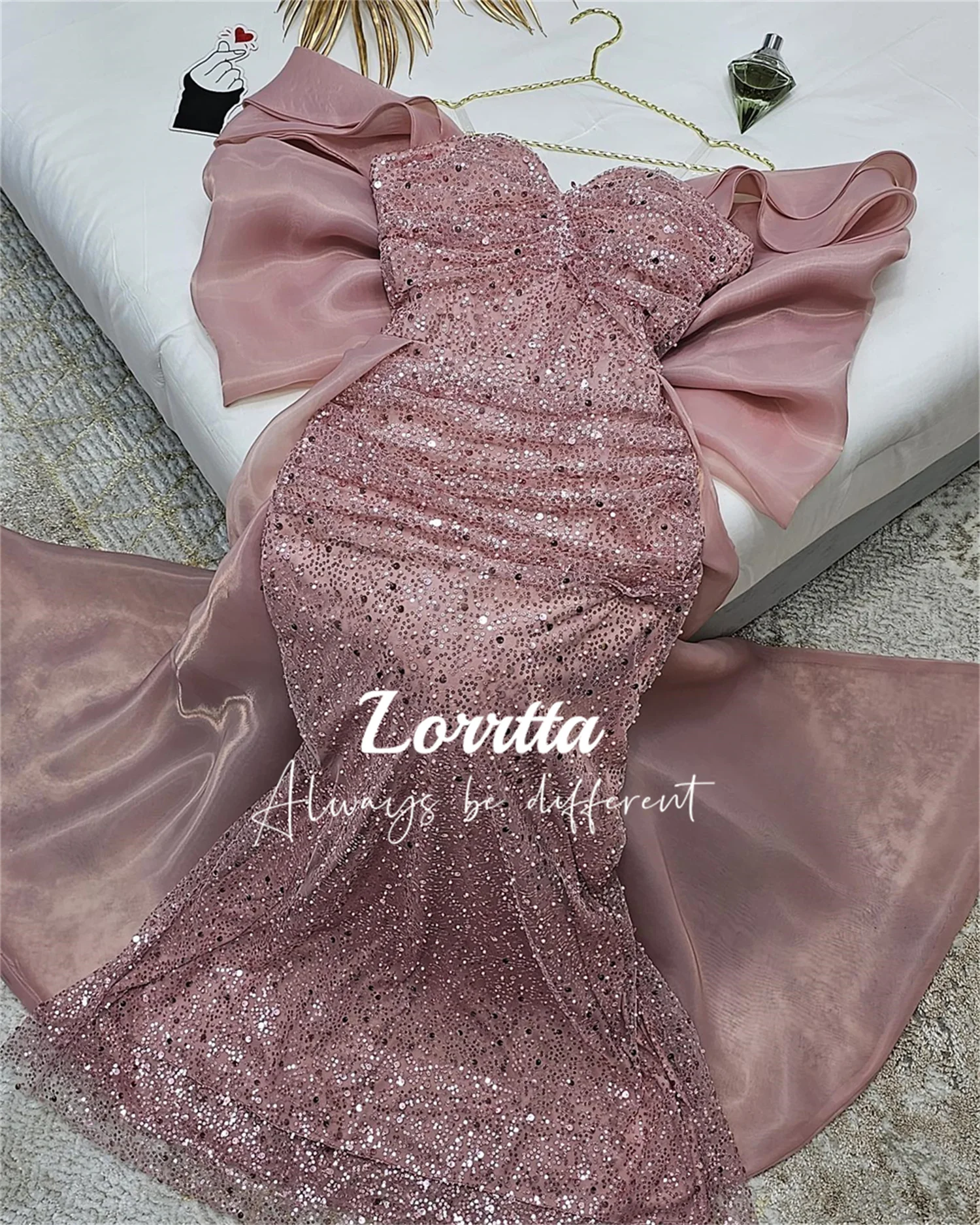 Lorrtta Ball Gown Elegant Sequin Strapless Bow Mermaid Party Dress Floor Length Sleeveless Formal Evening Gown Luxury Women Gala