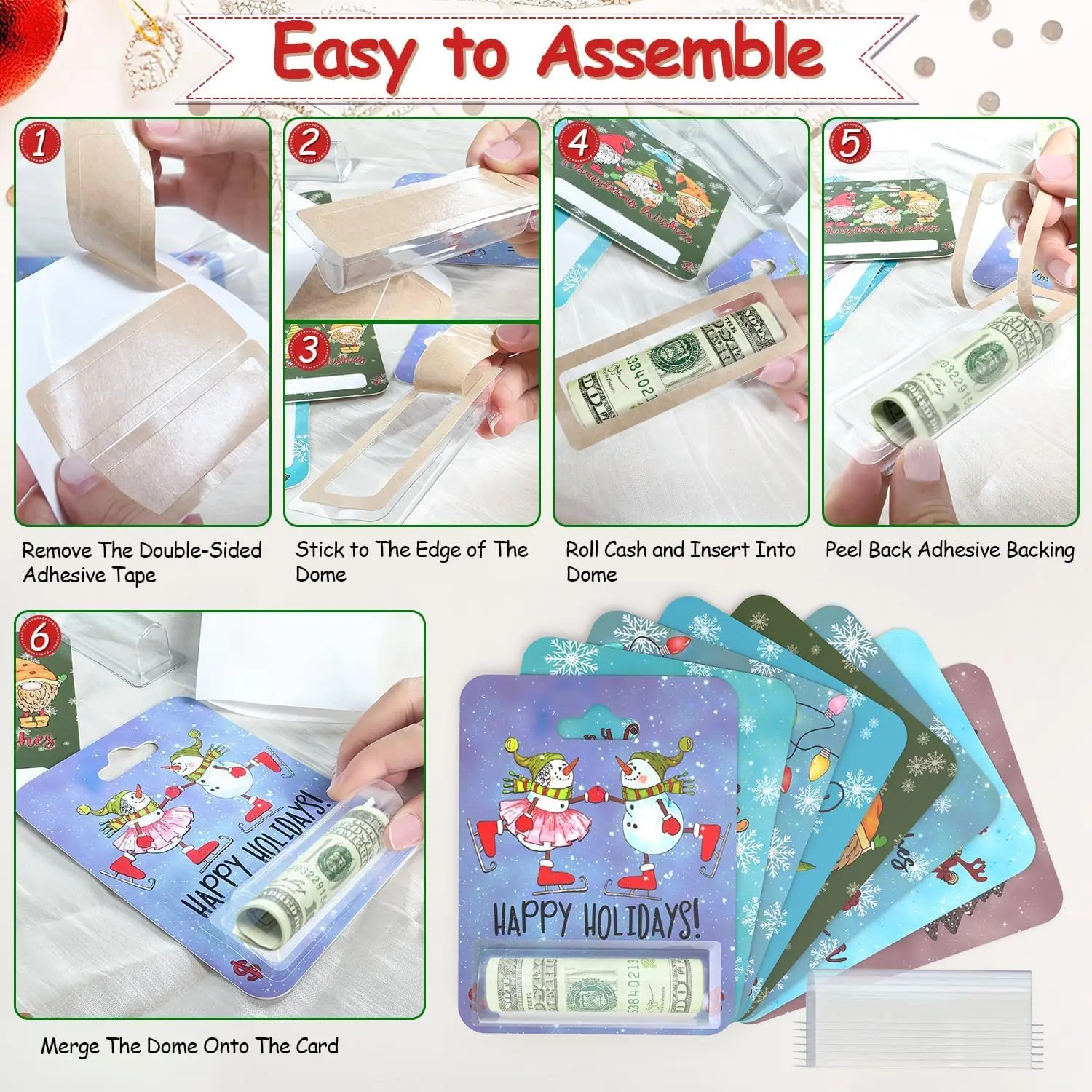 Christmas Money Holder Ornaments for Gifting Cash Unique Designs of Money Gift Card with Plastic Cover and Adhesive for Christma