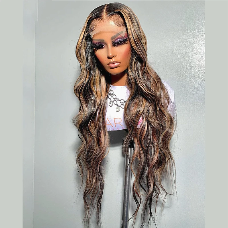 

Long Natural Wave Soft 26" Highlight Brown 5x5 Silk Base Jewish Human Hair Wig With Baby Hair HD Lace European Hair Preplucked