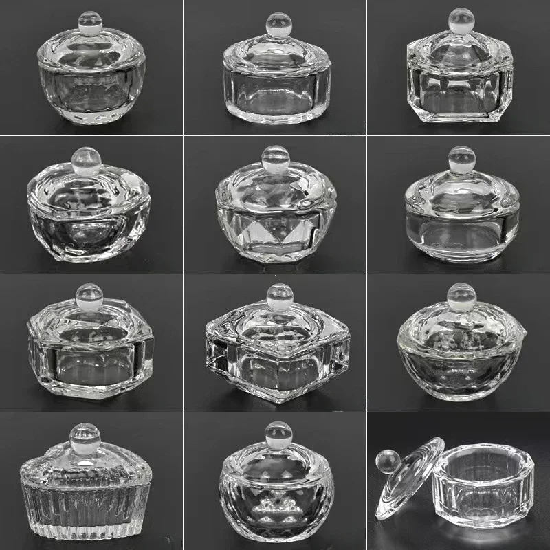 1PC Crystal Glass Clear Acrylic Small Octagonal Powder Liquid Nail Cup Dappen Dish Lid Bowl Cup Holder Equipment Nail Tools