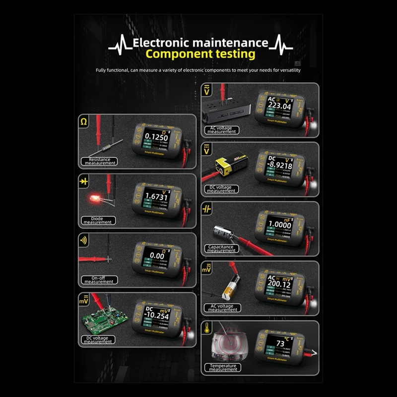 A82I-S40 Mini Digital Multimeter Rechargeable High Precision Photovoltaic Multimeter True RMS 20000 Count Voltage Tester
