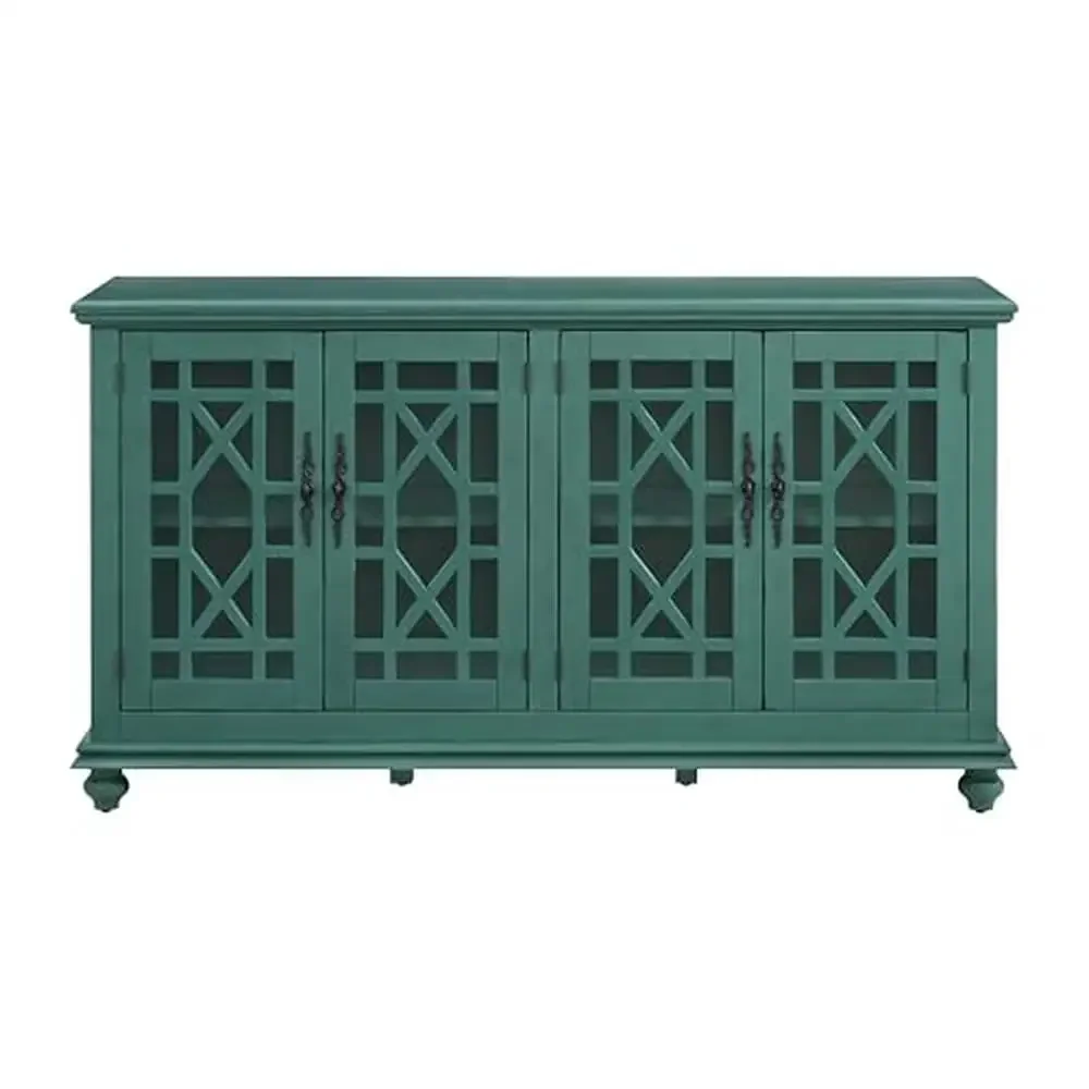 Transitional Solid Wood Entertainment Console with Intricate Trellis Details