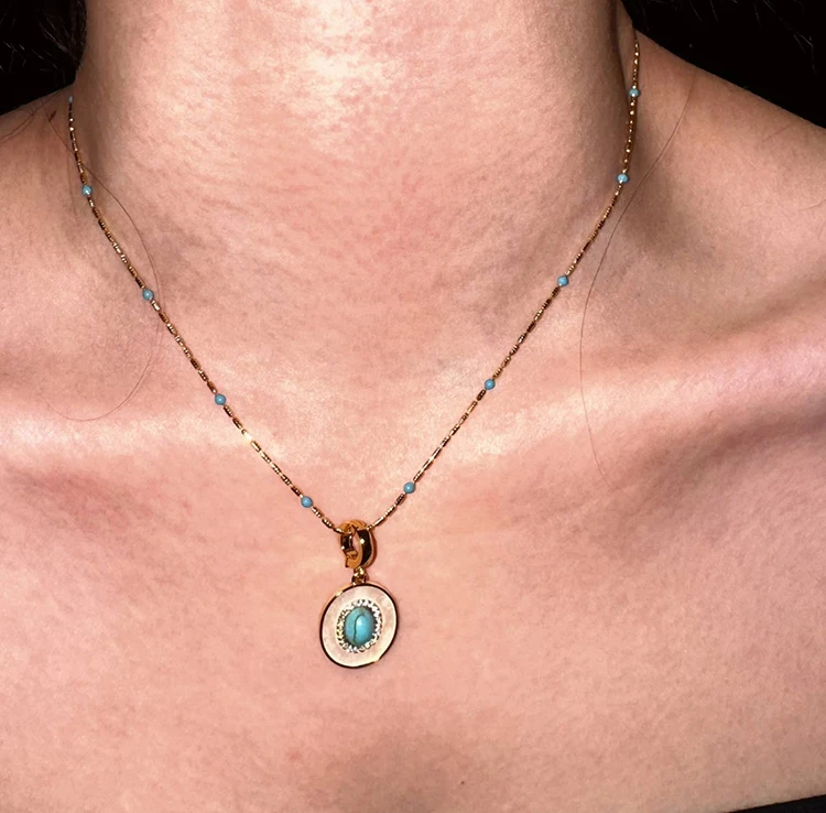 Natürliche Türkis Oval Shell Anhänger Gold Farbe Kette Halskette Sexy Schlüsselbein Kette Trendy Schmuck Zubehör Für Frauen 2023 – Detail 10