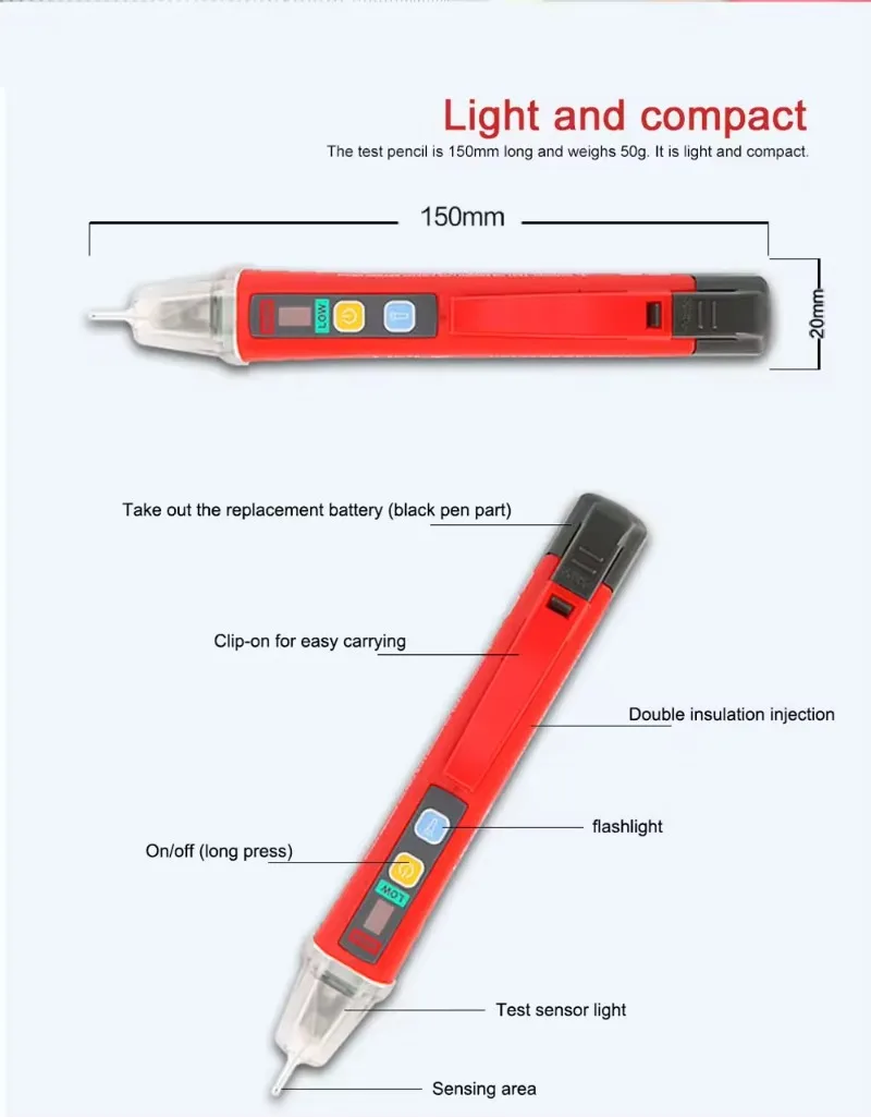 UT12D AC Voltage Detectors, AC/24V~1000V High Sensitivity Non-contact Test Pencil Electrical Equipment