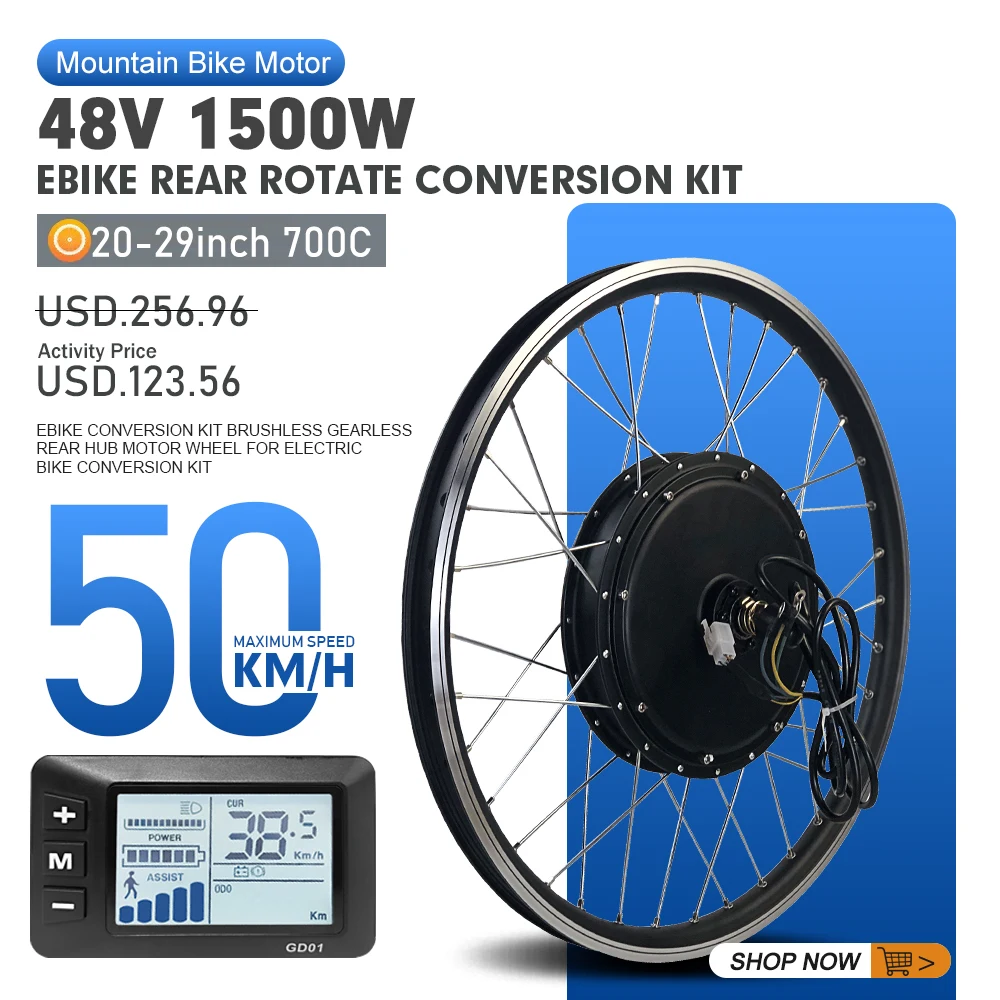 

48V 1500W EBike Conversion Kit Rear Rotate Wheel Hub Motor 20 24 26 27.5 28 29inch 700C For Electric Bicycle Conversion Kit