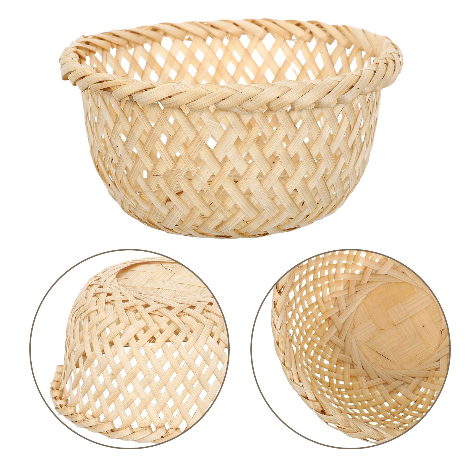 

2Pcs Handwoven Bamboo Storage Basket Round Design Small Fruit Bowl Organizer for Kitchen Bedroom Living Room Decoration