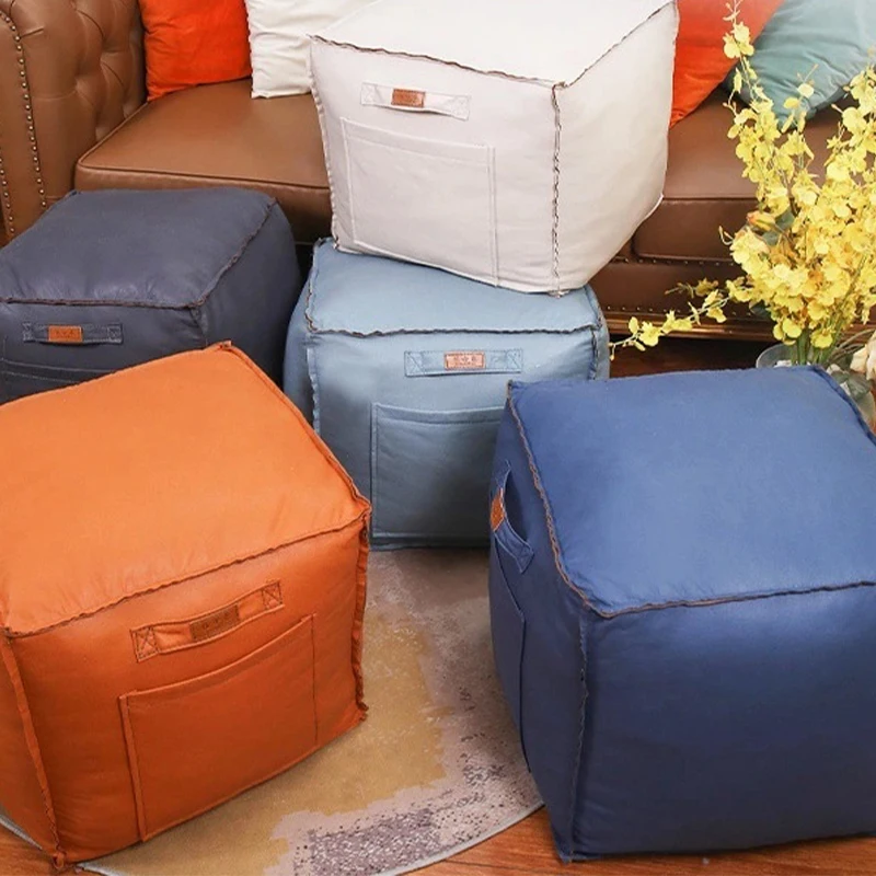 45cm Moroccan Ottoman Footstool Cover PU Leather Pouf Cover Home Decor Living Room & Bedroom Unstuffed Cushion Covers