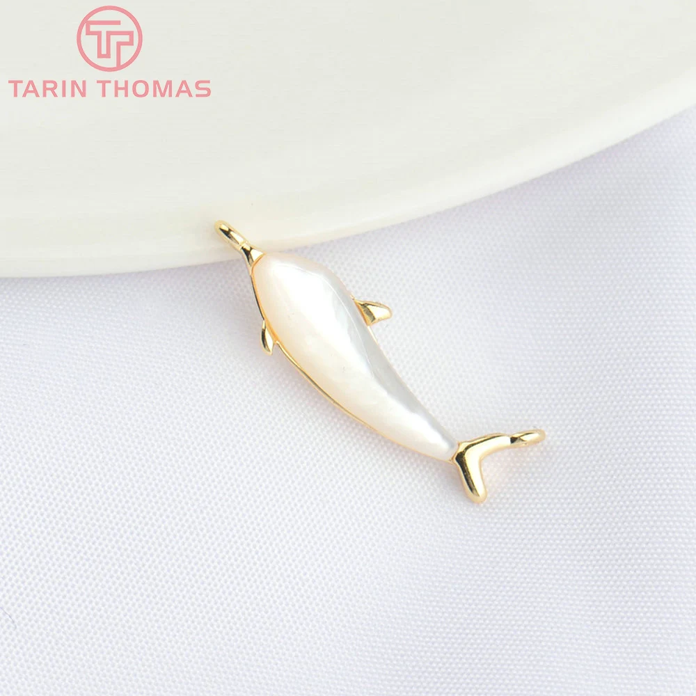 (4810) 6x20.7MM 24K Gold Color Brass with Natural Shell Fish Shape Pendants High Quality DIY Jewelry Making Findings