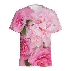 Red Pink Rose Flower Graphic T-shirt For Men Women 3D Printed Plants Floral T Shirts Round Neck Tees Tops Loose Short Sleeves