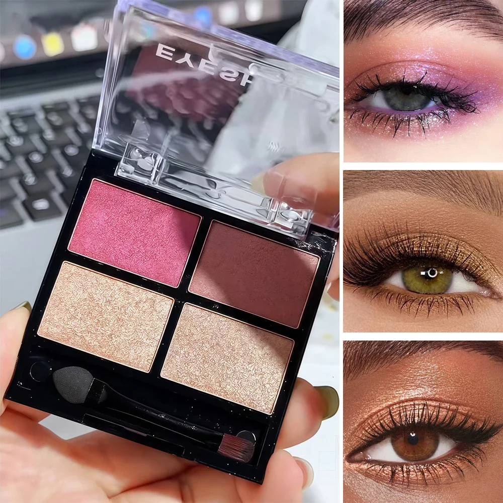 Hochpigmentierte Glitzer-Highlighter-Lidschatten-Palette, 4 Farben, langlebig, schweißfest, wasserfest, matt, birnenförmig, erdfarbener Lidschatten