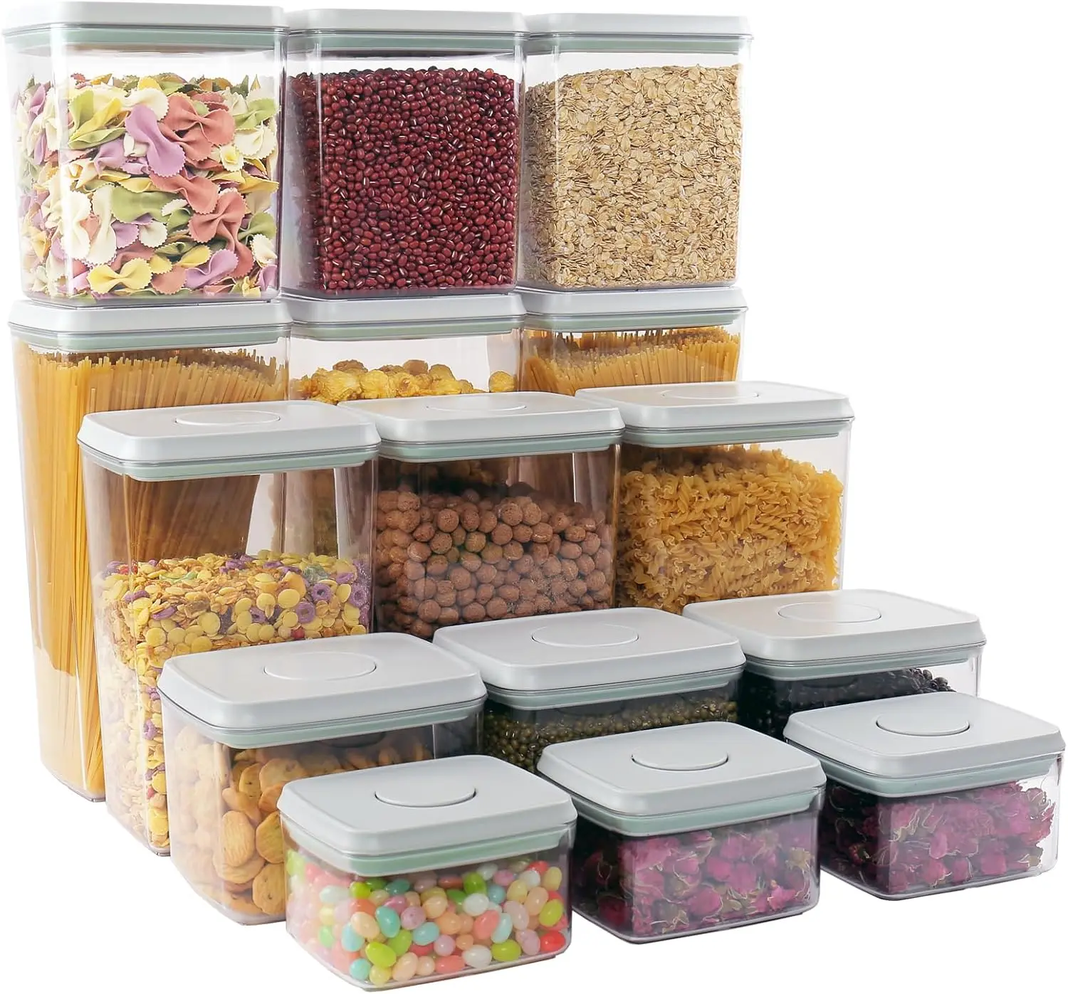 15PC Pop Containers with Lids Airtight Food Storage Containers Stackable Container with Labels, (0.5, 1.2, 2.0, 2.7, 3.3qt)*3