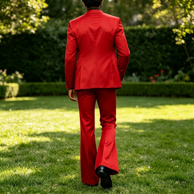 Luxury Men's Satin Suit 2 Piece Notch Lapel 2 Button Blazer Shiny Wide Leg Flared Pants Set Formal Tuxedo For Prom Wedding Party - view 5
