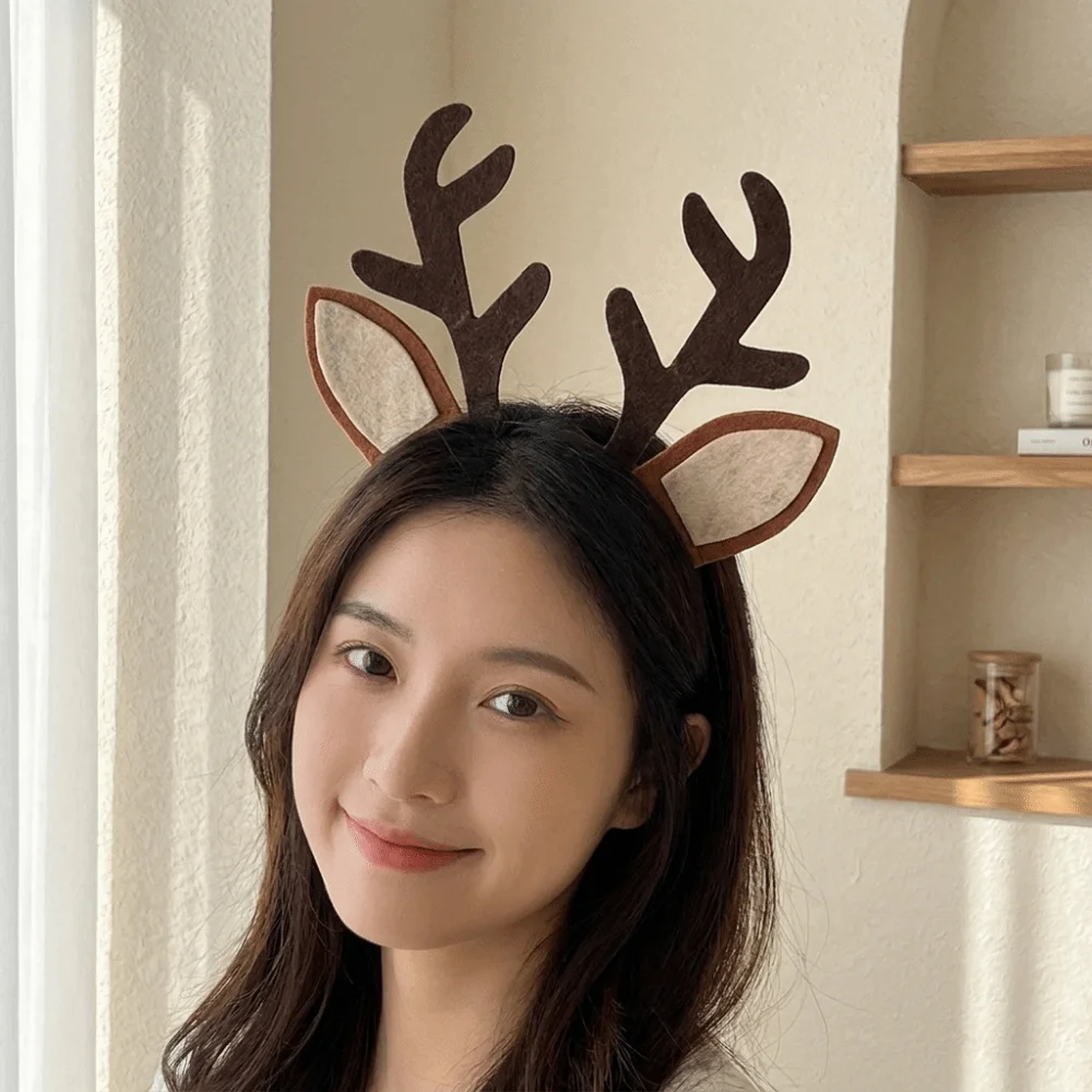 Cute Antler Elk Costume Set Bow Tie Flower Christmas Headband Tail Hair Accessories Reindeer Hair Hoop