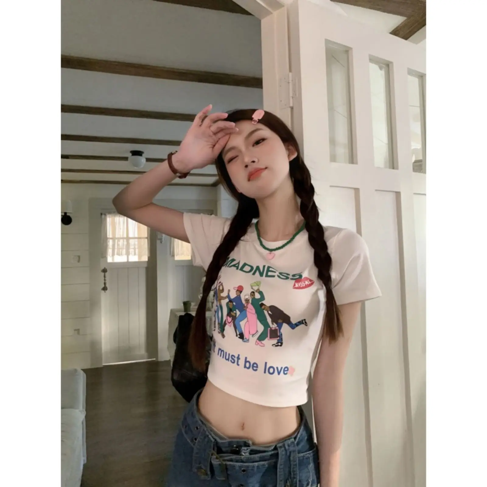 Cartoon print casual versatile short T-shirt