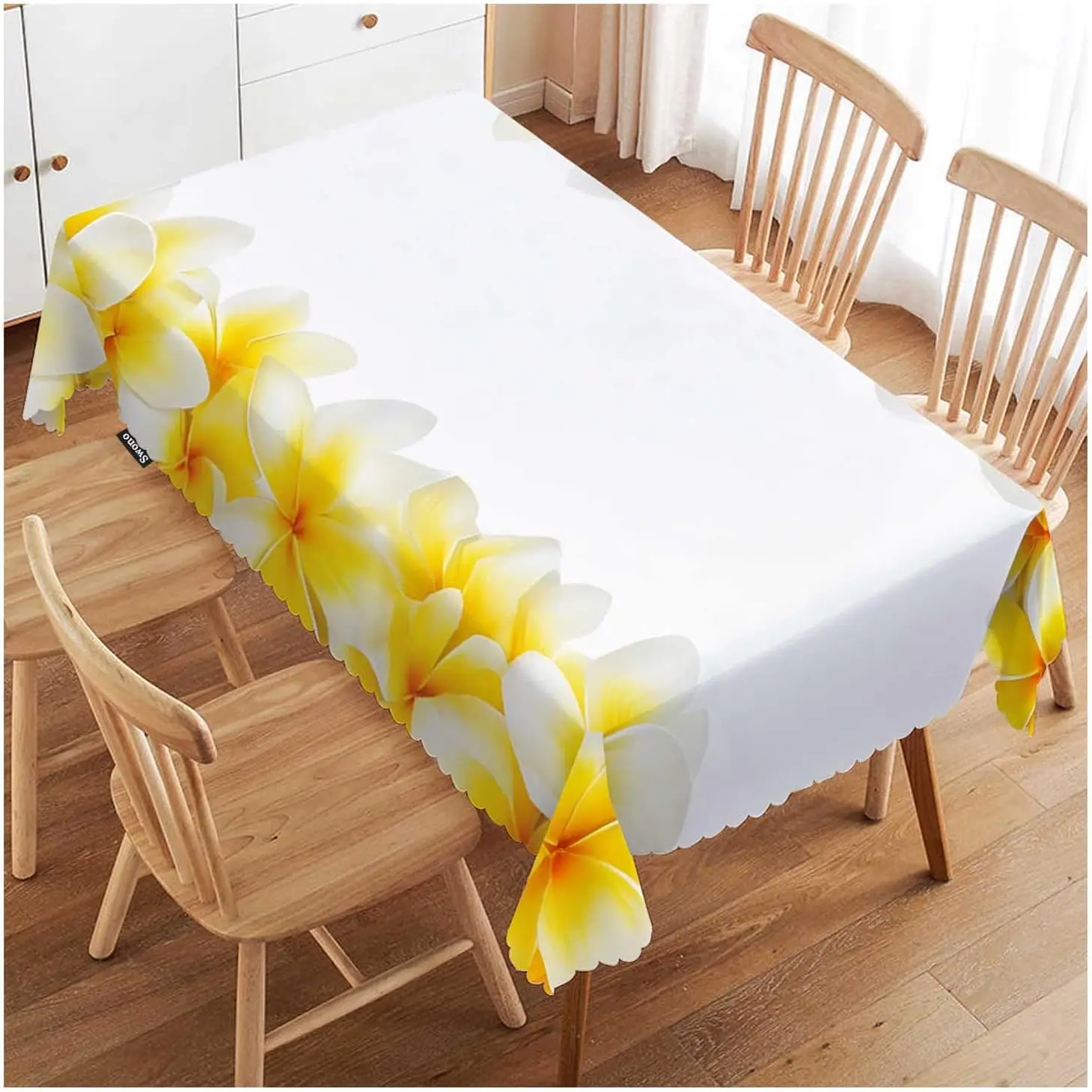 Elegant Floral Plumeria Tropical Tablecloth Table Runner for Dining Room Decor Centerpiece Home Decoration Party Table Cover