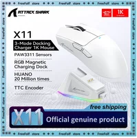 Ratón inalámbrico para juegos Attack Shark X11: 3 modos (2,4 GHz/con cable/Bluetooth), PAW3311, 22000 DPI, 400IPS, ratón para juegos de PC