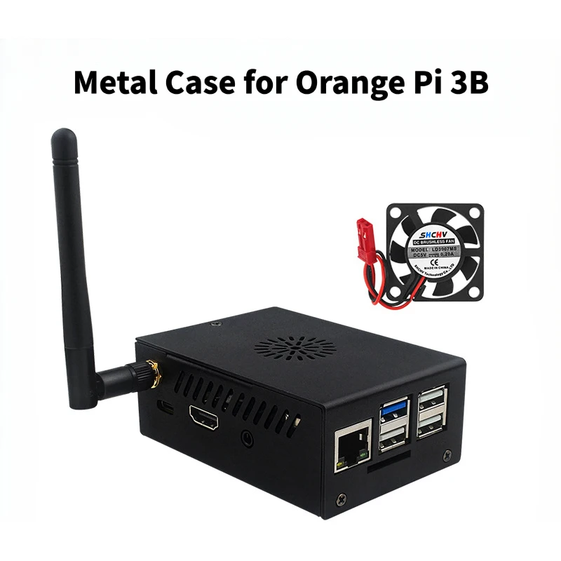 Metal Case for Orange Pi 3B, Aluminum Enclosure with Cooling Fan and Antenna