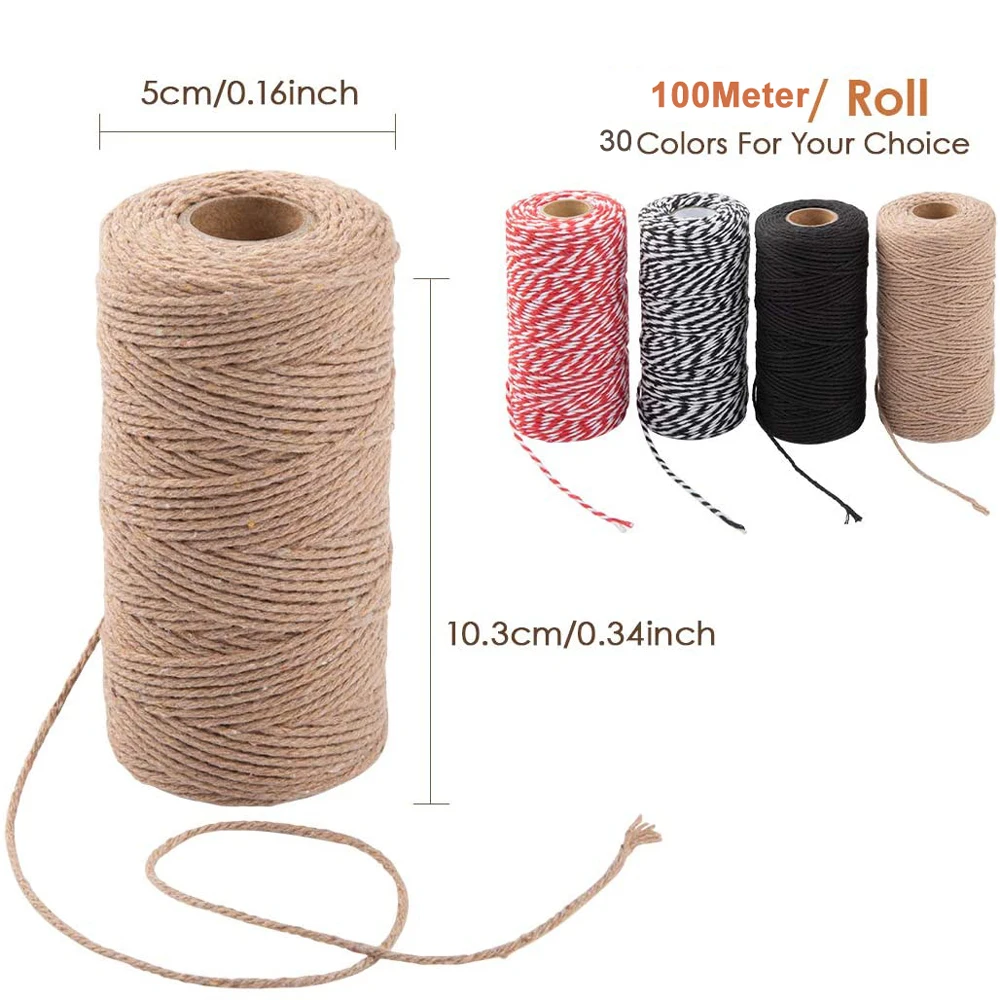 100M/Roll Cotton Cord Baker Twine Colorful Cotton Crafts Twine Macrame two-color Cord String DIY Home Textile Gift Wedding Decor