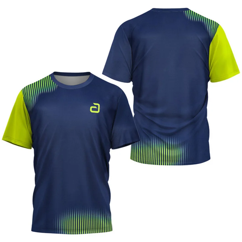 Dark flowing quick drying mens T-shirt, summer tennis and badminton mens top, table tennis club quick drying short sleeved shirt