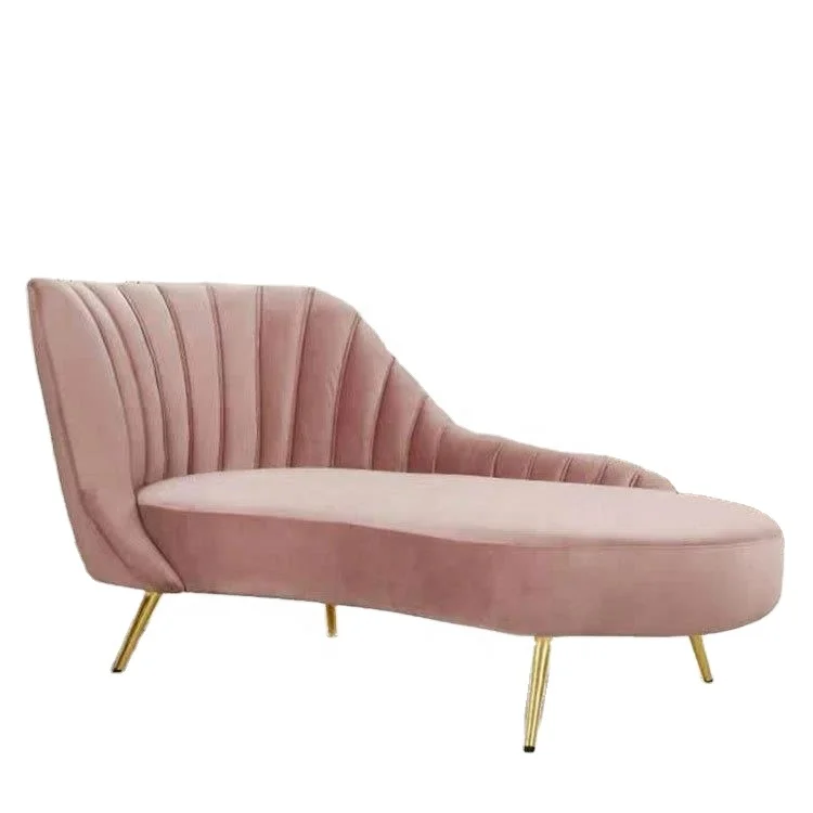 #Wholesale Modern Luxury Pink Velvet Chaise Longue Recliner Couch Extendable Home Living Room Furniture Metal Frame Fabric