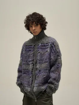 Y2k Amerikan Moda Rahat Retro Örgü Kazak Erkekler 2024 Harajuku Sonbahar Rahat Gevşek Tembel Rüzgar Küçük Tuz Aşınma Hırka Ceket Gelgit