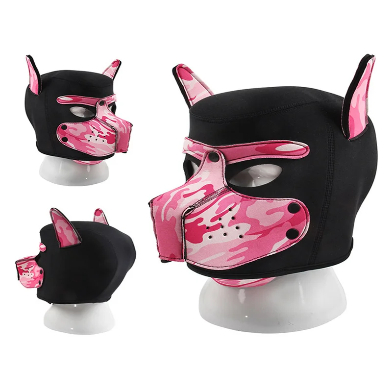 Fashion Unisex Sexy Costumes Latex Open Mouth Dog Headgear Halloween Pupply Play Party Couples Games Full Face Fetish Masks Hood