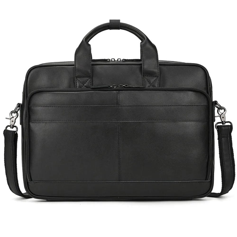 Retro Briefcase 14 Inch First Layer Cowhide Men's Black Leather Laptop Bag Versatile and Simple