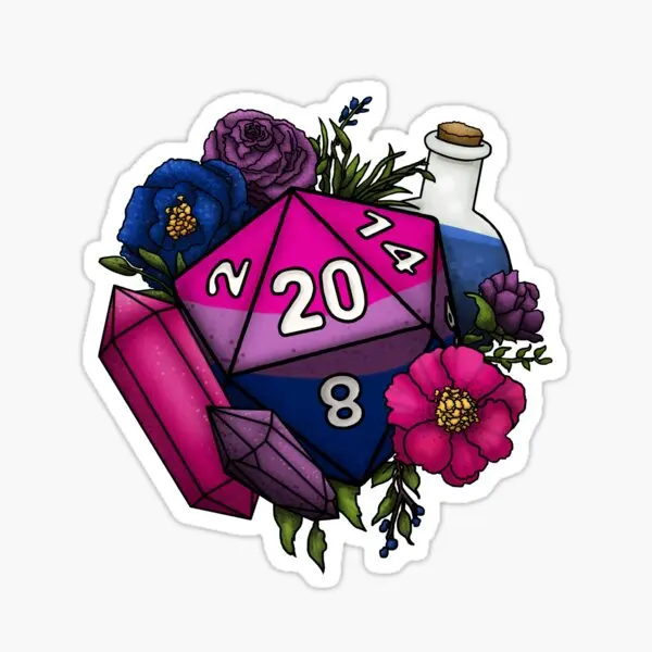 Pride Bisexual D20 Tabletop Rpg Gaming D  5PCS Stickers for Car Home Print Anime Art Stickers Luggage Funny Background Kid Room