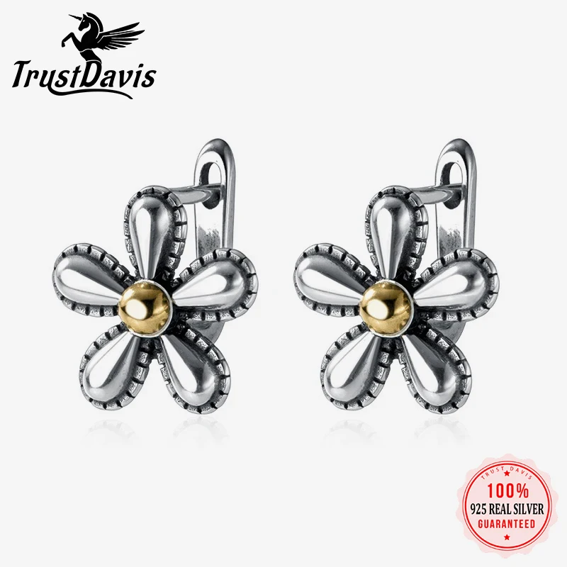 TrustDavis Real 925 Sterling Silver Retro Sweet Flower Earrings for Daughter Mother‘s Day Birthday Gift Fine Jewelry DS3634