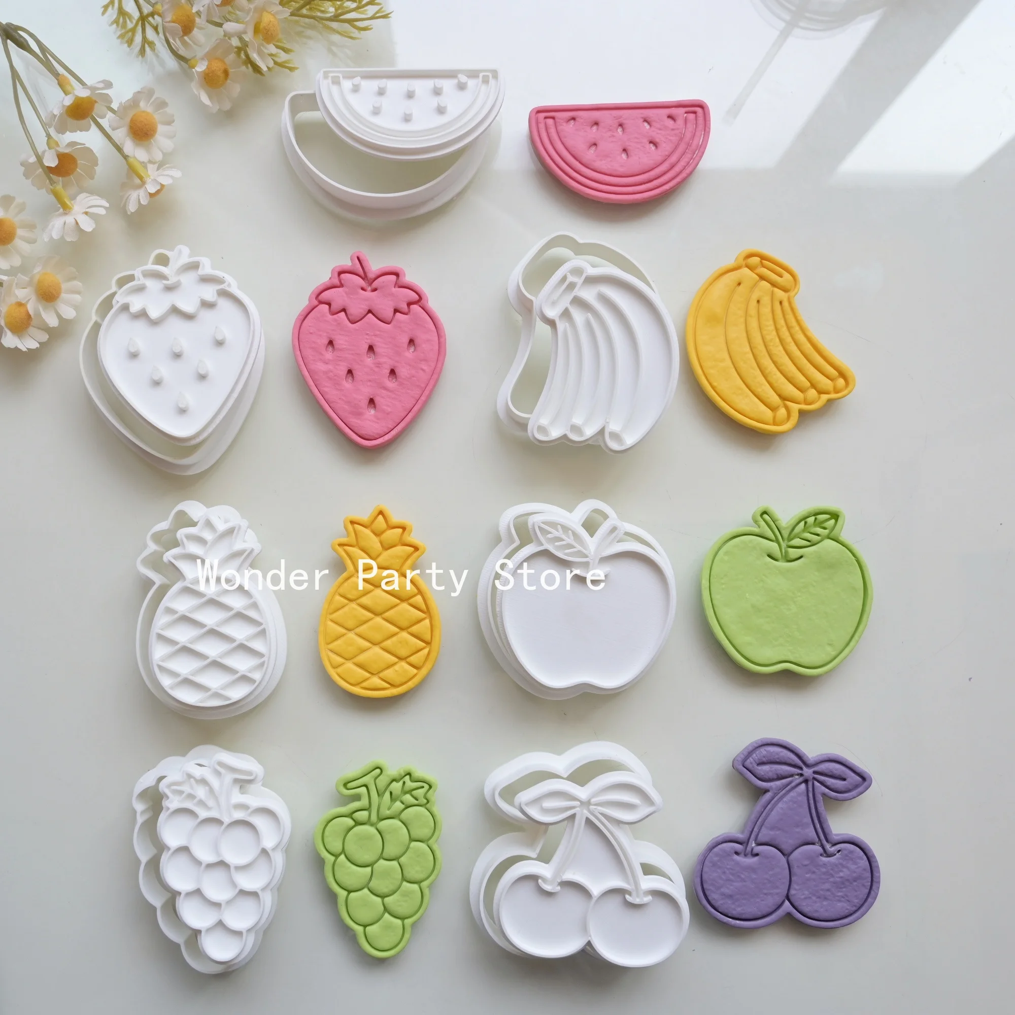 Cartoon Fruit Cookie Embosser Mold Frosting Fondant Cookie Press Mold Strawberry Watermelon Banana Pineapple Grape Biscuit Mold