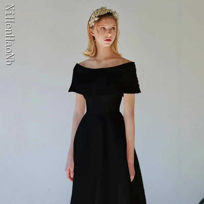 فستان زفاف كلاسيكي من الساتان للنساء العروس 2025 ريترو أسود أبيض فيستدوس دي نوفيا