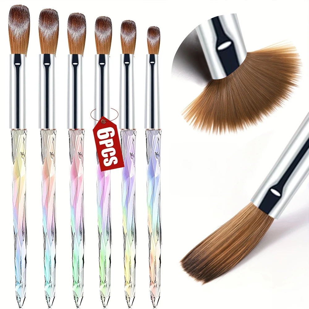 Kit de 6 brosses à ongles en acrylique Aurora, multi-tailles, professionnelles, pour Application acr