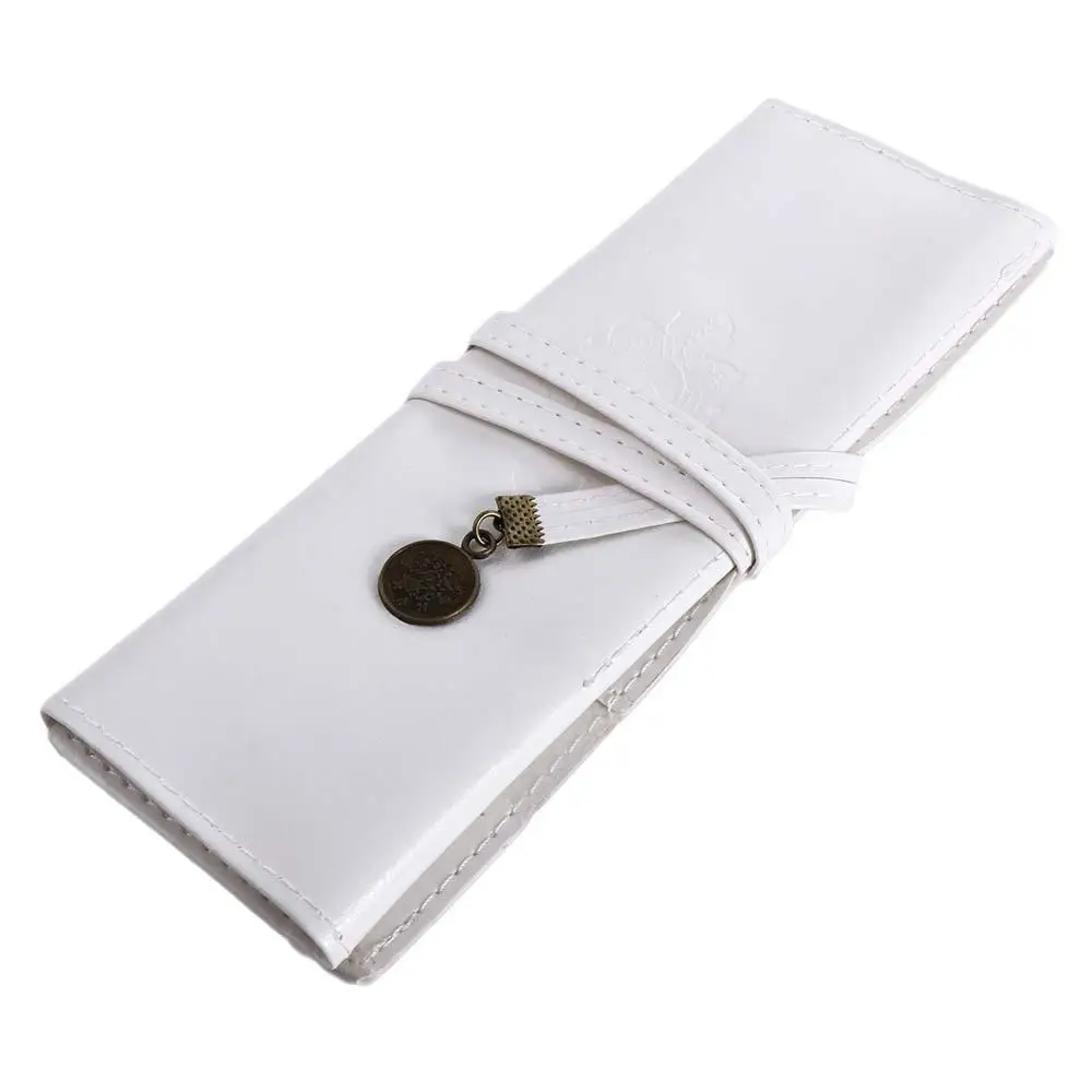 

Office Makeup Brush Organizer Retro For Girls PU Leather Roll Pen Bag Vintage Pencil Case Roll Pencil Bags Cosmetic Bag