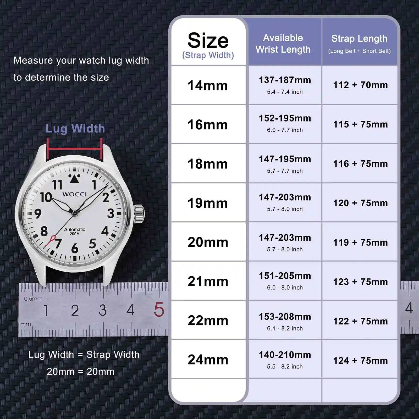 WOCCI Silicone Rubber Watch Strap 12mm 14mm 15mm 16mm 17mm 18mm 19mm 20mm 21mm 22mm 24mm for Men Women Replacement Bracelet