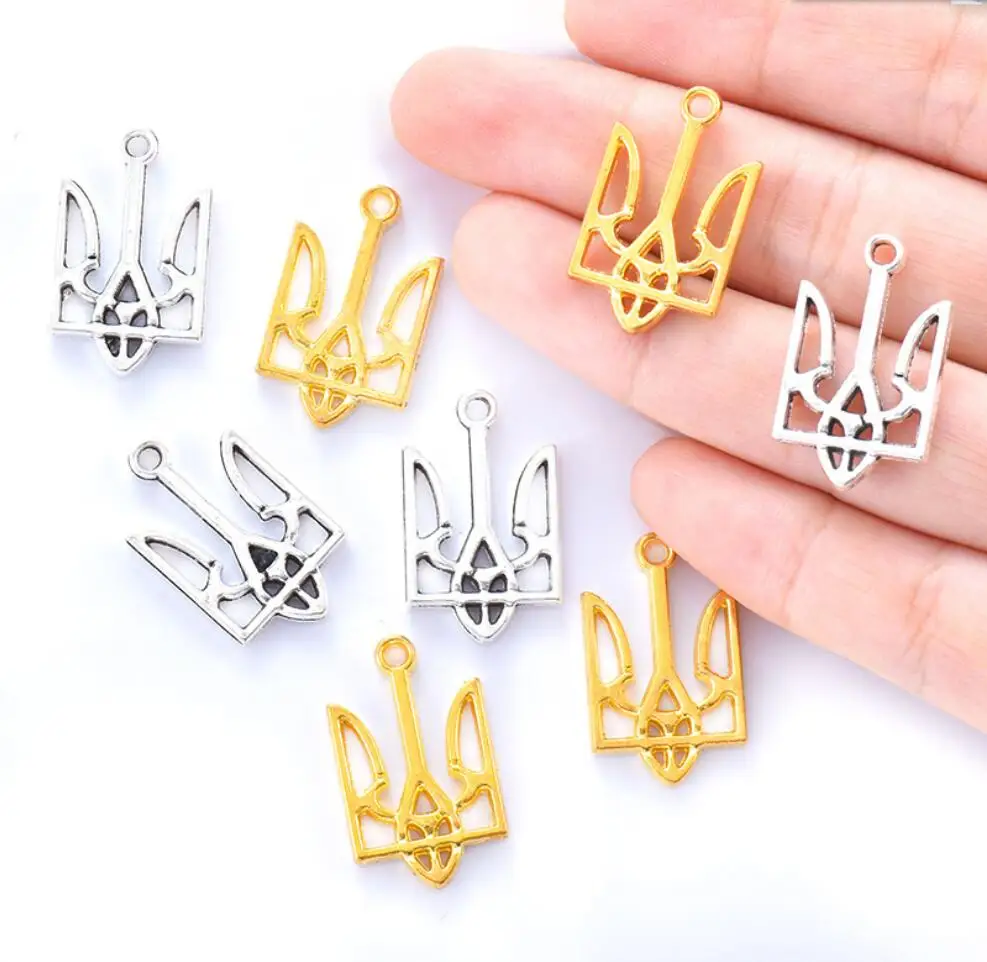 50pcs/Lots Vintage Zinc Alloy National Emblem of Ukraine Pendant Charms DIY Bracelet Necklace Metal Jewelry 25*15mm F0205