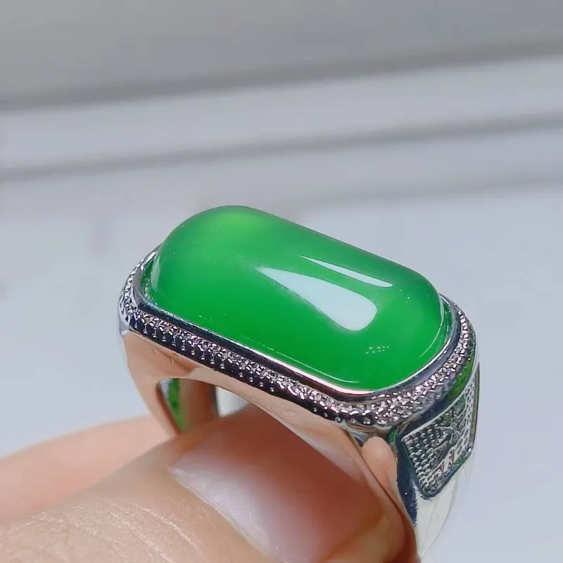 Natural High Ice Green Agate Men's Ring Accessories