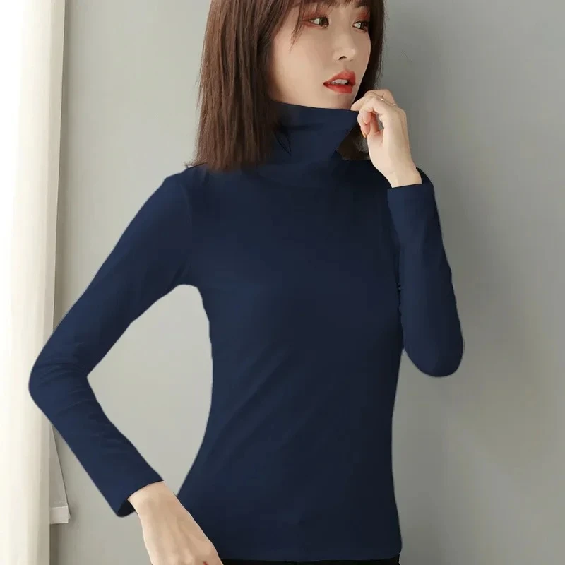MRMT 2025 Brand New Women's Western Style Pile Collar Tight Fitting Solid Color Bottoming Shirt Women's Long Sleeved T Shirt