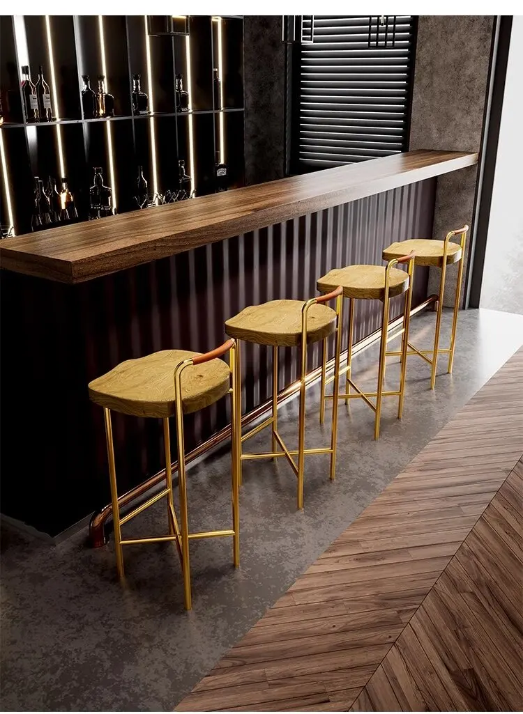 Minimalist Solid Wood Iron Bar Chairs, Commercial Household Bar Chairs, Modern High Stools